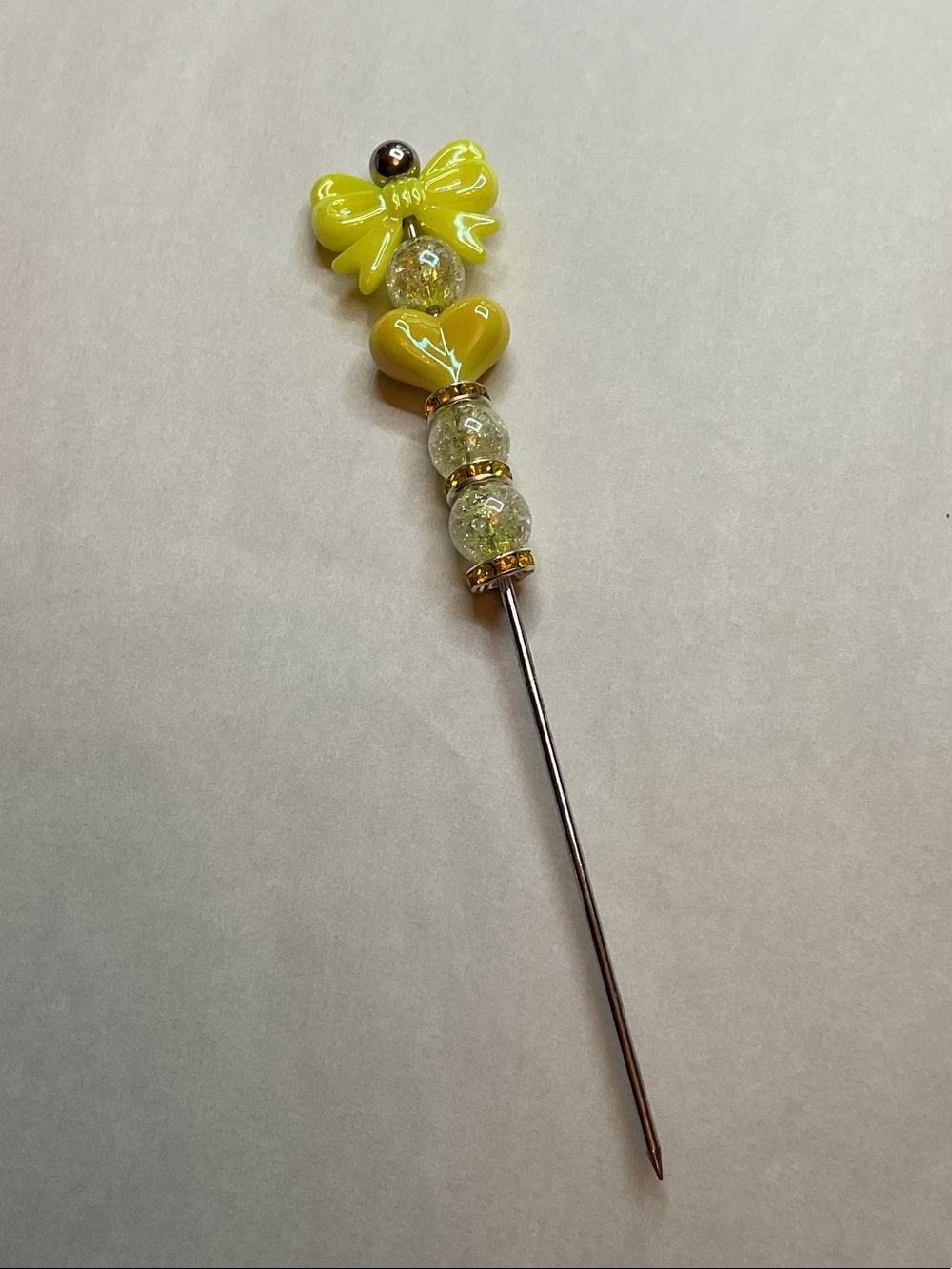 Yellow Bow & Heart Beaded 6” Pokey tool